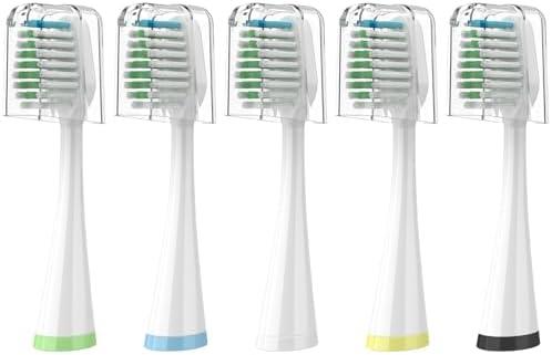 Replacement Brush Heads for Smile Bright Platinum Sonic Electric Toothbrush, Soft Bristles, 5-Pack, with Covers