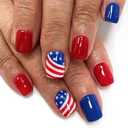 Independence Day Press on Nails Short Square Fake Nails with American Flag Designs 4th of July Nails Press ons Glossy Glue on Nails Blue False Nails Red Acrylic Nails Stick on Nails for Women 24Pcs Set of 4