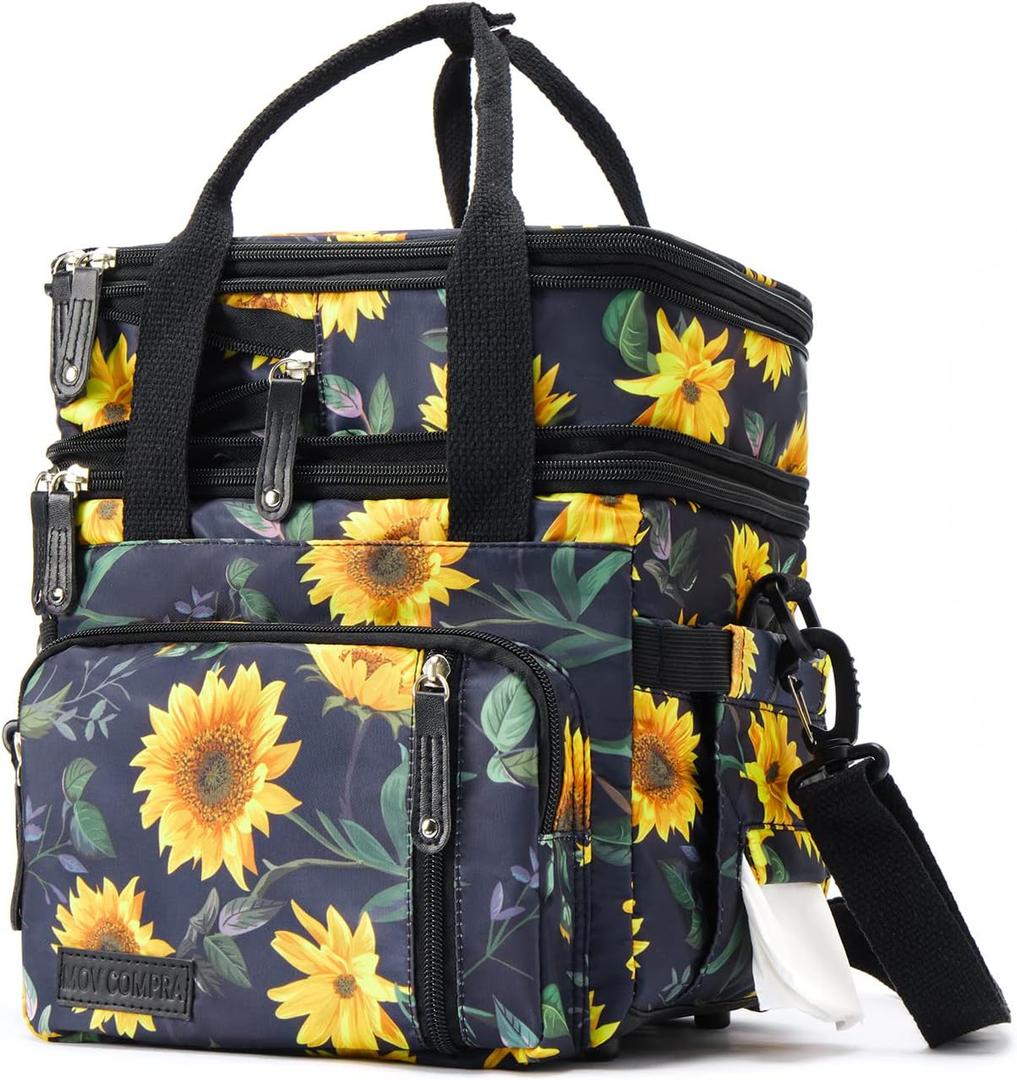 MOV COMPRA Lunch Bag for Women Men Double Deck Lunch Box,Expandable Large Lunch Bags,Leakproof Lunch Box Cooler Bag (Sunflower) 11 ×8.0×10.5 inch