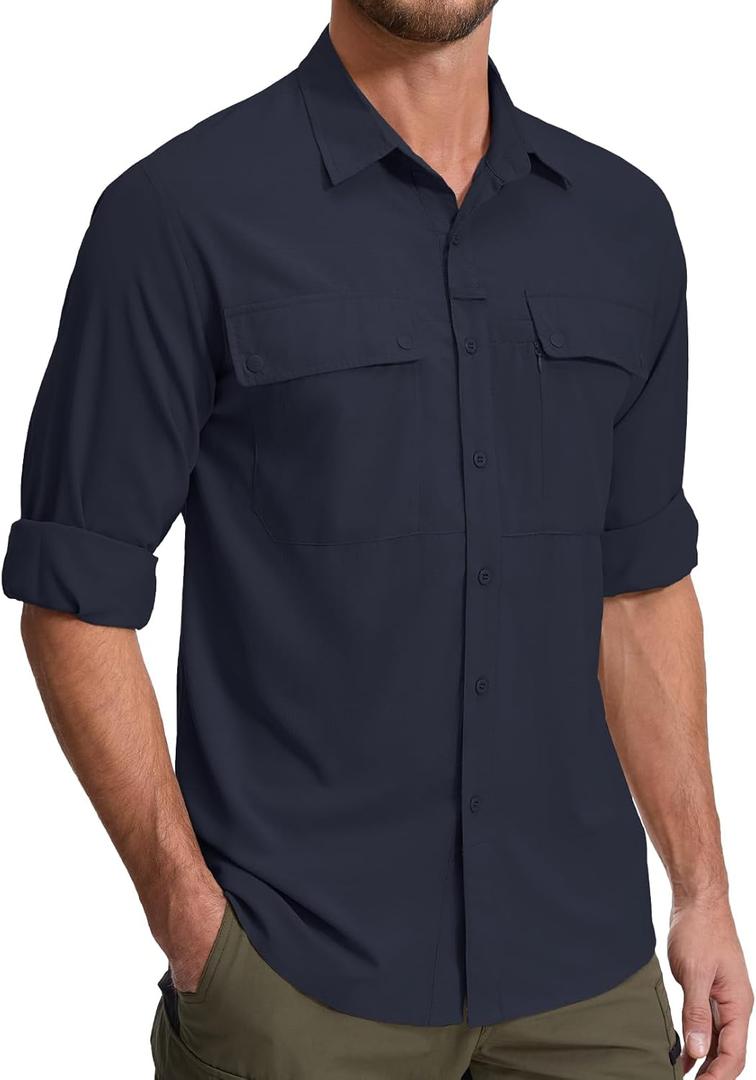 Men's Long Sleeve Hiking Fishing Shirts UPF 50+ Sun Protection Quick Dry Shirts Outdoor Travel Safari Camping (X-Large, Azure Blue)