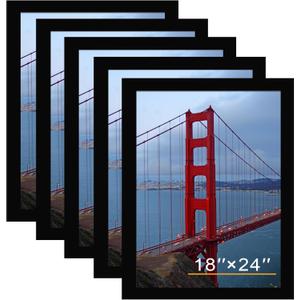 BESCRCL 18x24 Picture Frame Black Set of 5 Display Photo 18x24 without Mat, Wall Hanging Gallery Poster Frames