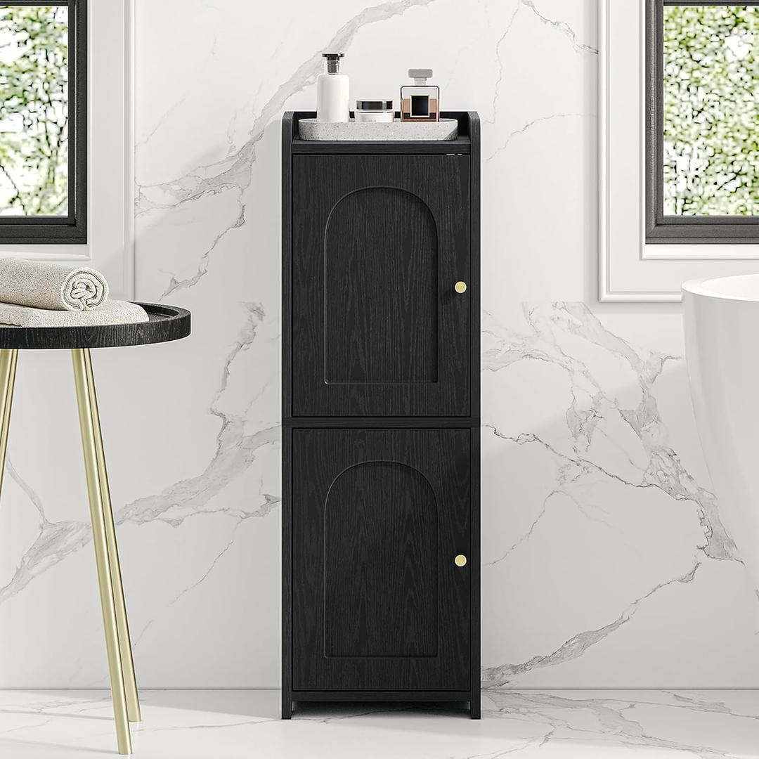Bathroom Storage Cabinet, Corner Floor Cabinet with 2 Doors and Adjustable Shelf, Narrow Toilet Paper Cabinet, Bathroom Organizer for Small Spaces, Black BC19904X
