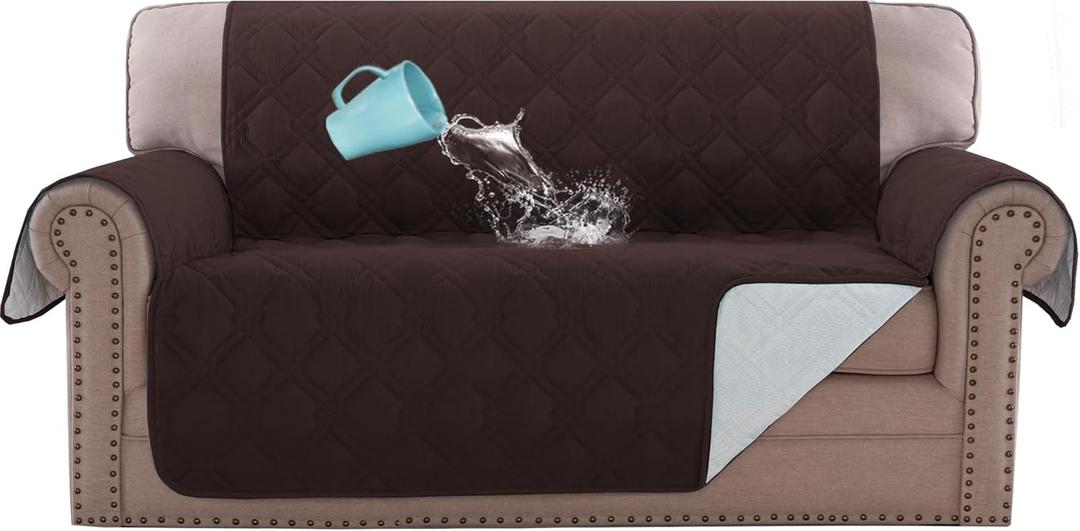 H.VERSAILTEX Loveseat Covers for 2 Cushion Couch Sofa Cover for Dogs 100% Waterproof Furniture Protector Cover with Elastic Straps for Pet Cat(Loveseat, Brown)