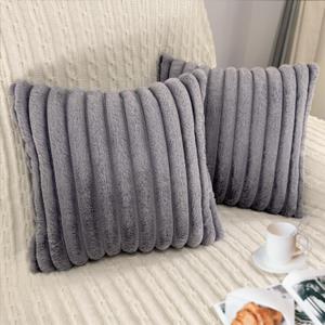 2 Pack 18x18 Pillow Cover Velvet Pillow Covers, Faux Fur Square Throw Pillow Covers for Living Room Decorations Throw Pillow Case, Throw Pillow Cover Cushion Cover for Home Sofa Bedroom Car, Grey