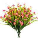 8 Bundles Artificial Flowers Outdoor, UV Resistant Fake Plants for Outsides Farmhouse Home Garden Office Patio Front Porch (8, Rose Red)