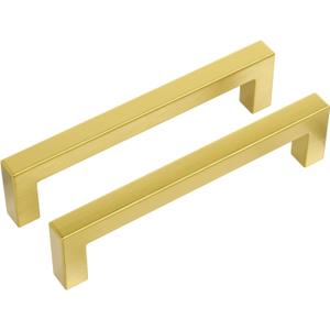 Haidms 30 Pack | 5 Inch Gold Cabinet Handles Brushed Gold Drawer Pulls Stainless Steel Cabinet Hardware Square Bar Modern Cabinet Handles for Kitchen Bathroom Cupboard