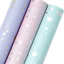 WRAPAHOLIC Wrapping Paper Roll - Mini Roll - 3 Rolls - 17 inch X 120 inch Per roll - Pastel Color and foil Patterns for Wedding, Bridal Shower, Birthday, Baby Shower, Mother Day, Valentine's Day
