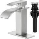 Bathroom Faucets Brushed Nickel Waterfall Bathroom Sink Faucet Modern Single Handle Bathroom Faucet for 1 or 3 Hole Mixer Tap Washbasin Faucet with Deck, Pop-up Drain and Supply Hoses