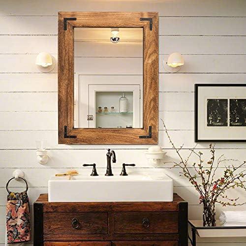 YOSHOOT Rustic Wooden Framed Wall Mirror, Natural Wood Bathroom Vanity Mirror for Farmhouse Decor, Vertical or Horizontal Hanging, Size: 40"L x 30"W
