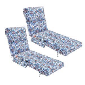 Kigley Outdoor 2 Pcs Chaise Lounge Cushions with Side Pocket 76x22x6 Thick Tufted Waterproof Patio Pool Lounge Chair Replacement Cushion Navy Blue Retro Fade Resistant for Furniture Lawn