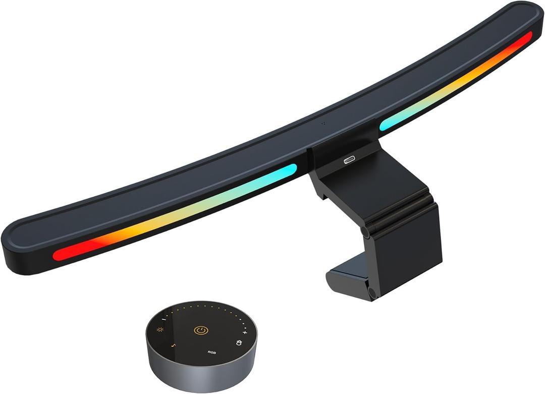 ONWAY Curved Monitor Light Bar with Wireless Remote,Monitor Light Bar with Auto-Dimming and Camera Base,Applicable to All Screens. No Screen Glare,for (RGB)