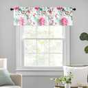 VOGOL Bird Pattern Farmhouse Valances, Light Filtering Privacy Curtains Valance for Dining Room, Faux Linen Flower Print Window Treatments for Office, 60W x 14L, 1 Panel