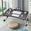 Slendor Lap Desk with Cup Holder, Foldable Laptop Table for Bed, Portable Bed Desk for Laptop and Writing, Computer Tray with Tablet Slot, Notebook Stand Reading Holder for Couch Sofa Floor,Black, 15.5"D x 23.6"W x 10.4"H