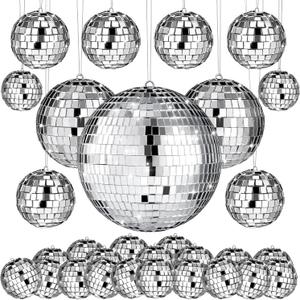 54 Pcs Disco Ball Hanging Decor - Mini Silver Mirror Ball Cake Topper for 74s Themed Party, Wedding, Christmas Supplies (321.2 In, 172 In, 43.2 In, 15.9 In)