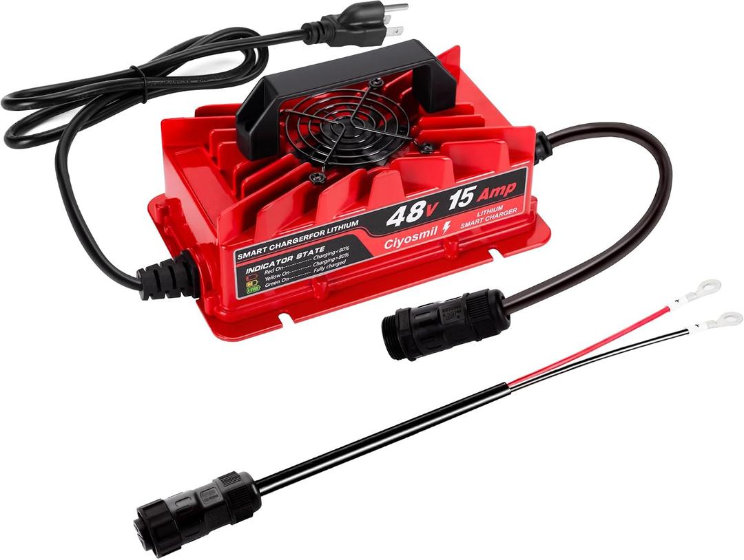 48V 15A Lithium Battery Charger, 58.4V 15A Lifepo4 Lithium Battery Chgarger,IP65 Waterproof, for 48V (51.2V) Litium Battery, Ideal for Golf Carts, Electric Outboards, Boats, and Home