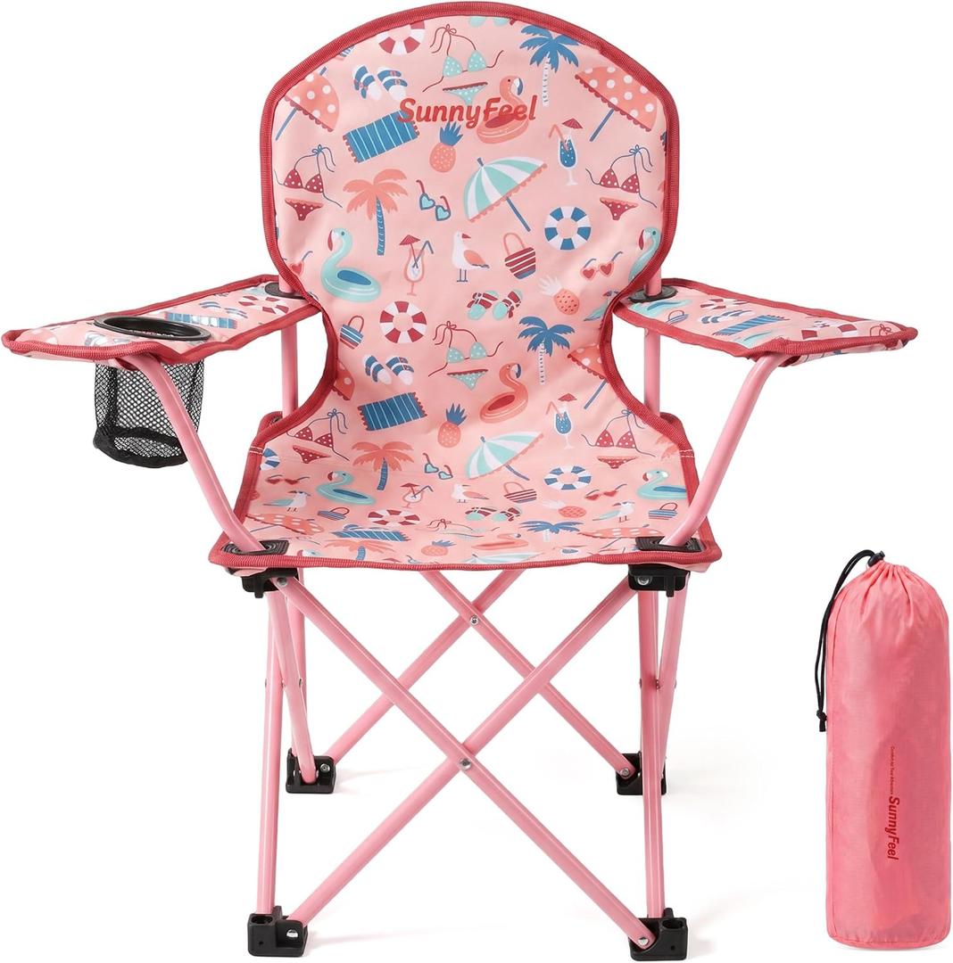 SUNNYFEEL Kids Folding Camping Chair for Ages 4-8 Boys and Girls, Pink