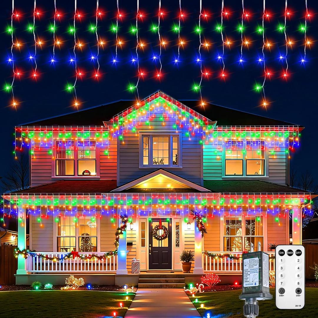 Icicle Lights Outdoor - 40 FT 432 LED Icicle Christmas Lights with 81 Drops, 8 Modes Icicle String Lights with Remote & Timer, Waterproof Fairy Lights for Roof Patio Tree House Decor, Multicolor