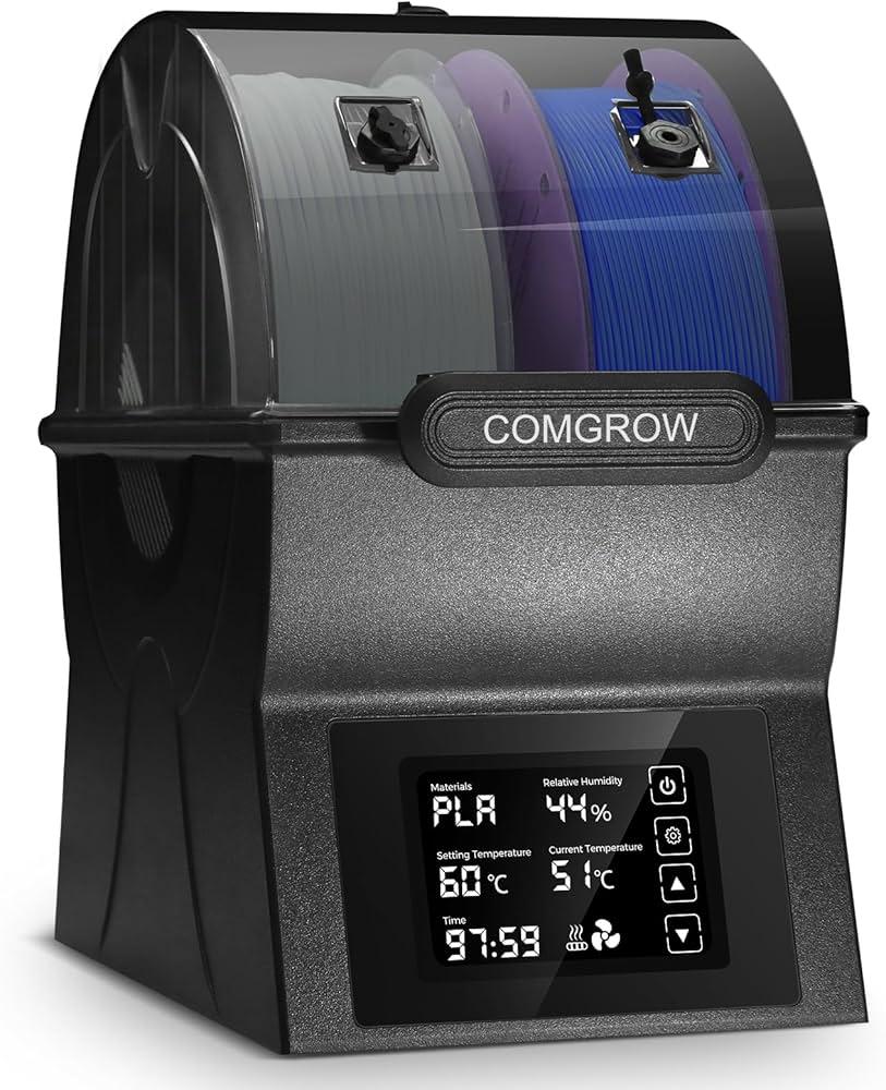 Comgrow Filament Dryer Box, SH02 Filament Sealed Storage Dry Box for 3D Printer with Fast PTC Heating and Touch Screen Control. Filament Dehydrator Ideal for 2 Spools 1.75/2.85mm PLA, PETG, TPU, ABS