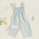 Infant Kids Summer Clothes Toddler Baby Girl Romper Jumpsuit Overall Pants Plaid Sleeveless Ruffle Halter One Piece Outfit (Green)