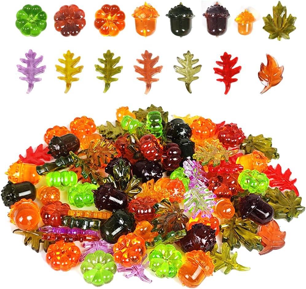 HappyFiller Fall Vase Filler Decorative Acrylic Pumpkins Squirrel Acorns Leaves Gems 15 Styles 88 PCS for Party Table Scatters,Harvest Thanksgiving Craft,Sensory Bin Fillers,Home Decor