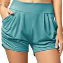 Conceited Womens Shorts with Pockets - Ultra Soft Stretch - High Rise - Casual - Pleated (Large-X-Large, Solid Sea Blue)