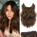 Halo Hair Extensions 12 Inch Invisible Wire Hair Extensions Adjustable Long Wavy Hairpiece Synthetic Upgrade 4 Secure Clips in Hairpieces 12 Inch,Chestnut Brown