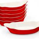 Au Gratin Baking Dishes, by Kook, Mini Casserole Dish, Set of 6, for Banana Split, Oven and Microwave Safe, Dishwasher Safe, Ceramic Serving Dishes, Lasagna & Cobblers, Individual Serving, 12 oz (Cherry Red)