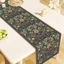 Vintage William Morris Botanical Table Runner, Dark Green Retro Floral Print Dining Table Decoration for Kitchen, Wedding or Party, Polyester Linen, 13x108 Inch