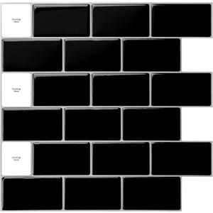 Art3d 30 * 30cm Peel and Stick Backsplash Tiles for Kitchen, Shiny Black (A17000BK)