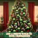 Novabright 48 Pcs Lime Green Christmas Ornaments Christmas Wood Cutouts with Fuzzy Lime Green Hair Hanging Glitter Wooden Baubles for Xmas Tree Home Decor Craft