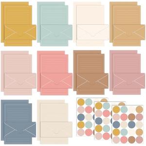 TaoBary 160 Packs Stationery Paper Set (50 Double Sided Stationery Writing Papers 50 Matching Envelopes) 60 Round Dot Sticker, 10 Design(11 x 8.5 Inch,Boho Color)