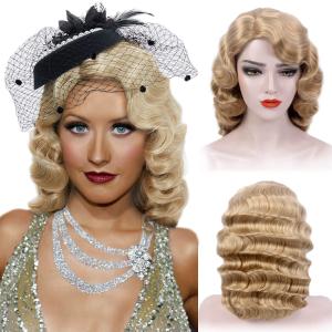 Long Blonde 1920s Wig for Women Gatsby roaring 20s Finger Wave Party Wigs Synthetic Full Vintage Wigs for Women's Lady Cosplay Costume Fancy Dress 1920 Flapper Wig