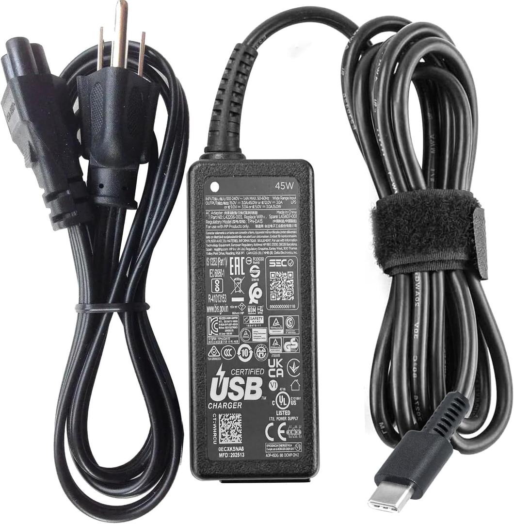 OEM for HP 45W AC Adapter USB C L42206-001 L42206-003 L42206-004 L43407-001 860209-850 860210-850 918170-002 925740-002 N8N14AA for HP Chromebook 11 13 14 15 G1 G2 G3 G4 G5 G6 X360