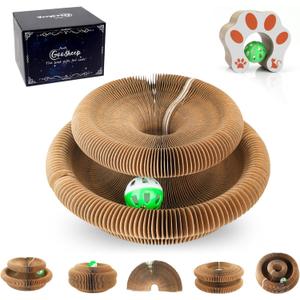 Goosheep 1 Pack Cat Scratcher Kitty Curls Accordion Cat Toys for Indoor Cats Cardboard Cat Scratching Board Ball Scratcher Pad