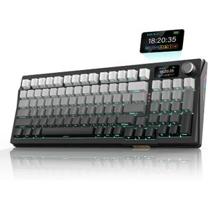 RedThunder K95 Wireless Mechanical Keyboard,TFT Screen & Knob, Trip-Modes Connection, Gasket Custom Hot-Swap Keyboard, RGB Backlit, Pre-lubed Linear Switches, Side Printed PBT Keycaps, Gray Gradient