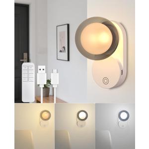 Battery Operated Wall Sconce, Wireless Rechargeable Wall Light with Remote, 3CCT Dimmable Magnetic Portable Globe LED Night Light USB Charging for Bedroom Living Room Kitchen Reading Doorway Bedside Battery Operated Wall Sconce, Wireless Rechargeable Wall Light with Remote, 3CCT Dimmable Magnetic Portable Globe LED Night Light USB Charging for Bedroom Living Room Kitchen Reading Doorway Bedside