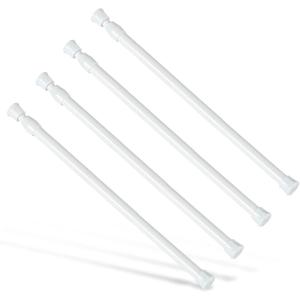 4 Pcs Goowin Tension Curtain Rod, No Drilling Spring Rod Short Tension Rod, Rustproof Small Mini Thin Tension Rods for Closet, Cabinets, Cupboard, Kitchen (White, 16-28 inch)