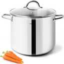 10 Quart Stock Pot With Glass Lid - Nickel Free Stainless Steel With Handle - Mirror Polished Stock Pot - Induction Pot Cooking Pot With Lid - Healthy Stock Pot