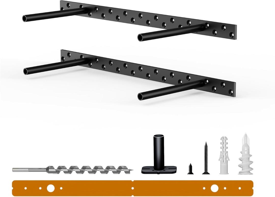 Floating Shelf Bracket Kit (No Router Needed) with Drill Guide Jig Fits 1"4" Thick Shelves Heavy Duty 150lbs Capacity Galvanized Steel with Countersunk Holes for Flush Mount(18X6X1)