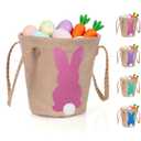 Easter Bunny Basket for Kids, Linen Egg Hunt Bag Soft Fabric, Cute Rabbit Tote Bags Easter Tote Bags for Candy Gifts Storage (Pink)