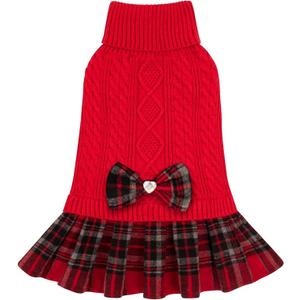 KYEESE Dog Sweater Warm Pullover Pet Coats Stretchy Cat Sweaters Thick Dogs Clothes with Bowtie Soft Turtleneck Pet Sweater Dress Knitwear Dog Sweaters for Small Dogs Girl for Cold Weather Winter (X-Large19-27lbs)