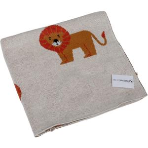Creative Co-Op Cotton Knit Baby Blanket with Lions, 40" L x 32" W