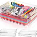 Goaste 2 Pack Acrylic Portable Project Case, 13.5 Inch Clear Scrapbook Paper Storage Box, Translucent Plastic Stackable Storage Bins Document Holder, A4 File Protector Container for Office School