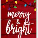 PHAMTE Merry And Bright Wall Art, Christmas Canvas Wall Art, Farmhouse Rustic Christmas Sign String Lights Red Festive Print Framed Canvas Painting Wall Art Home Room Bedroom Decor 16x24 Inch