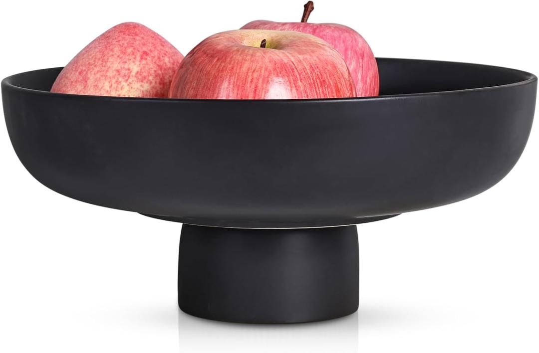 Modern Large Black Fruit Bowl - Concrete Black Pedestal Decorative Bowls, Handicraft Multi-Functional Key, Candy Bowl, Centerpiece for Entry Table, Kitchen Island Counter, Coffee Table Home Decor