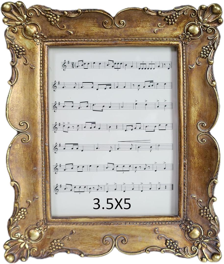 Antique Picture Frame Vintage Photo Frame with Resin and HD Glass, Gold Table Decor for Home, Christmas Home Decor for Tabletop (Vintage Gold, 3X5)