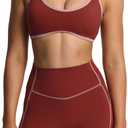 Aoxjox Women's Color Block Workout Sports Bras Fitness Lexi Lined Strappy Bra Athletic Yoga Crop Tank (Burgundy/ Woodrose, Small)