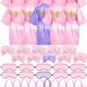 Bokon 40 Pcs Girls Spa Party Supplies 10 Birthday Squad Princess Robe 10 Tote Bags 10 Headbands 10 Spa Masks for Birthday (12, Pink, Light Purple)