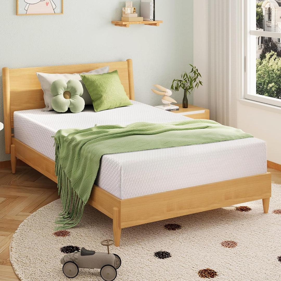 6 Inch Twin Mattress for Kids, Memory Foam Mattress with Cooling Green Tea Gel, Relieve Pressure with Medium Firm Support, CertiPUR-US Certified, 75''L x 38''W, White