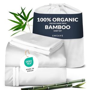 100% Organic Viscose Derived from Bamboo Queen Sheet Set - The Only Sheets with 100% Pure Viscose & No Blend - Luxuriously Soft, Breathable & Naturally Cooling - Ideal for Sensitive Skin - White